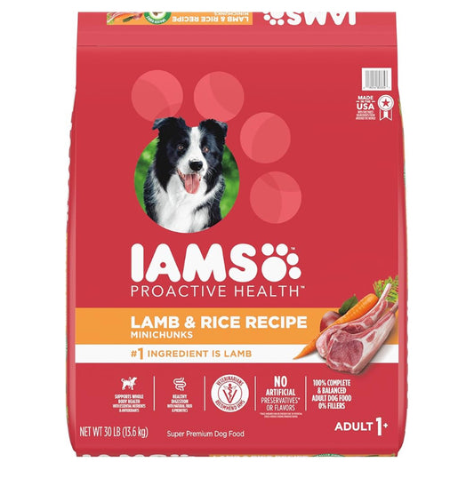 IAMS Minichunks Adult Dry Dog Food Lamb & Rice Recipe Dog Kibble, 30 lb. Bag