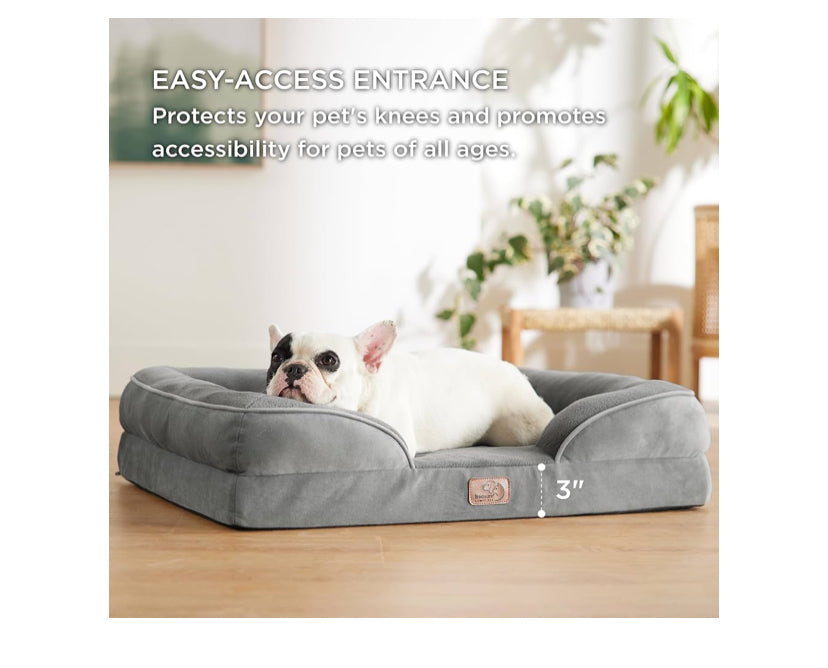 Bedsure Orthopedic Dog Bed for Medium Dogs - Waterproof Dog Sofa Beds Medium, Supportive Foam Pet Couch Bed with Removable Washable Cover, Waterproof Lining and Nonskid Bottom, Grey, 28"x23"x6.5"