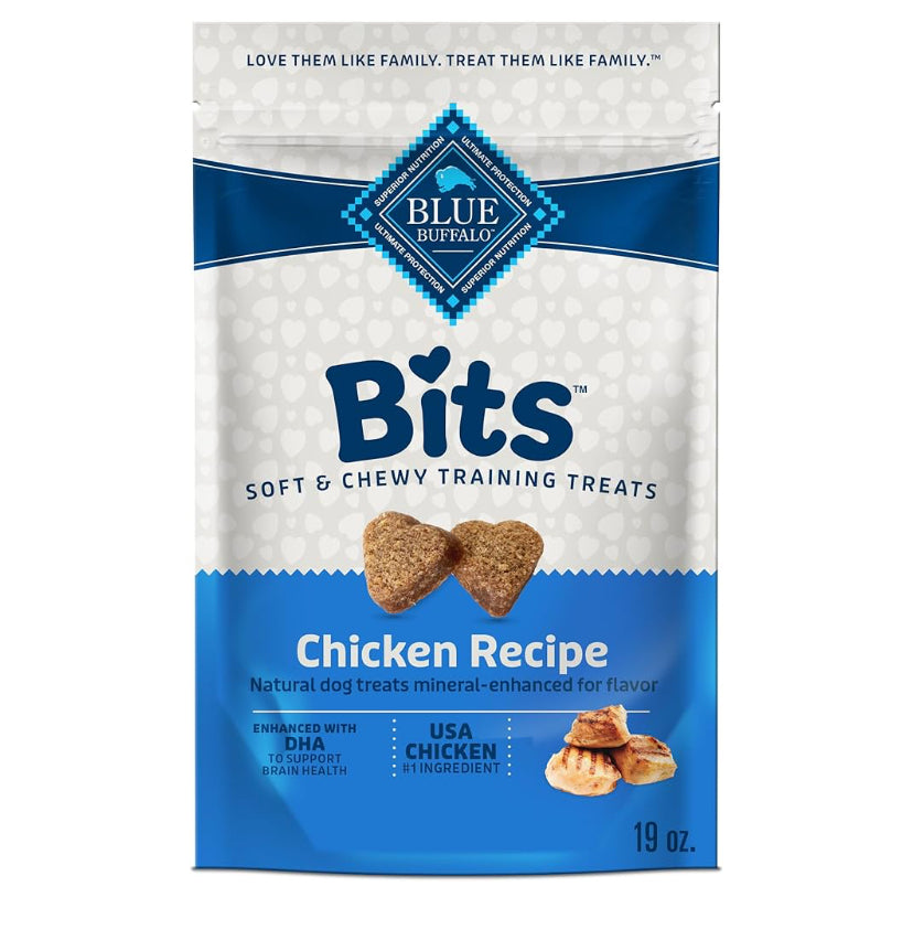 Blue Buffalo Bits Soft Dog Treats for Training, Made With Natural Ingredients & Enhanced with DHA, Chicken Recipe, 19-oz Bag