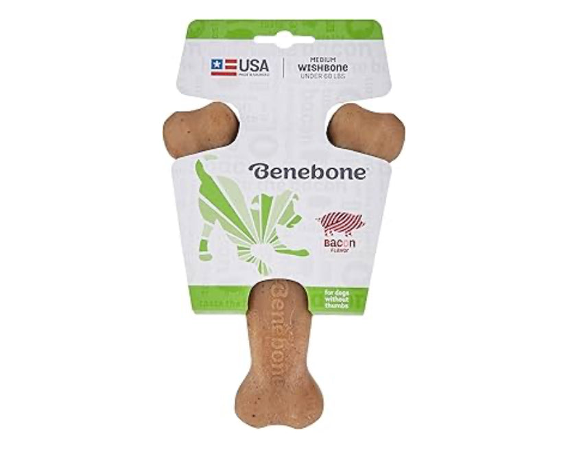 Benebone Wishbone Durable Dog Chew Toy for Aggressive Chewers, Real Bacon, Made in USA, Medium