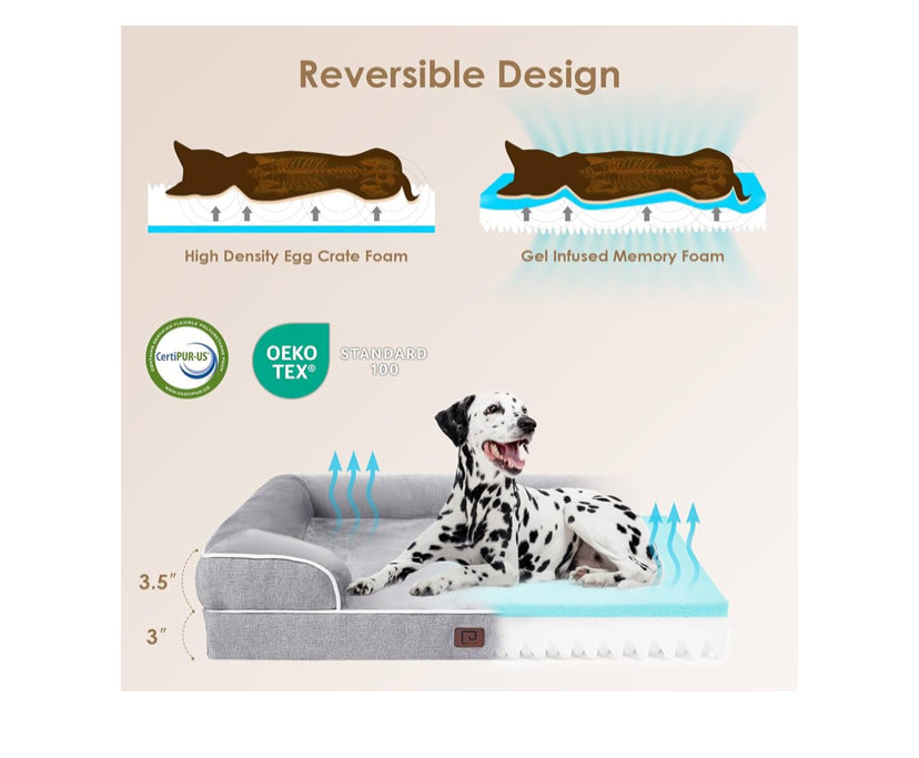 Our orthopedic dog sofa is designed to give your pet unparalleled support for a deep, dreamy sleep. High-density egg-crate foam helps distribute weight evenly and provides the perfect amount of pressure relief and joint support.
Enhanc