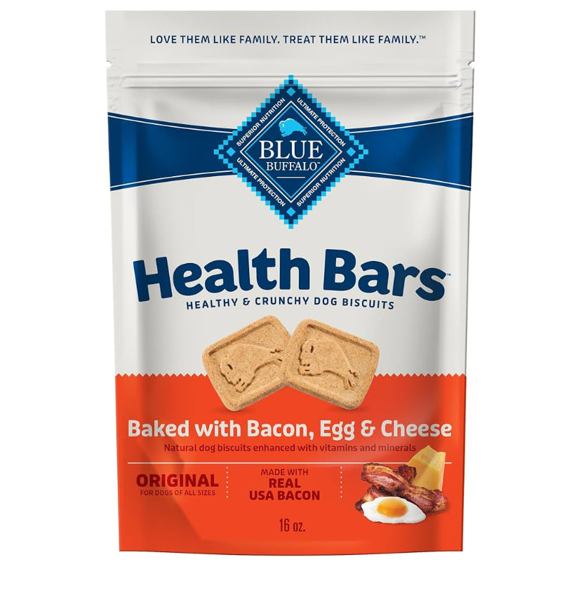 Blue Buffalo Health Bars Crunchy Dog Biscuits, Oven-Baked With Natural Ingredients, Bacon, Egg & Cheese , 16-oz. Bag