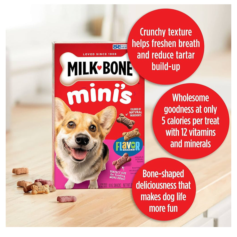 Milk-Bone Flavor Snacks Mini Dog Biscuits, Flavored Crunchy Dog Treats, 36 Ounce Container