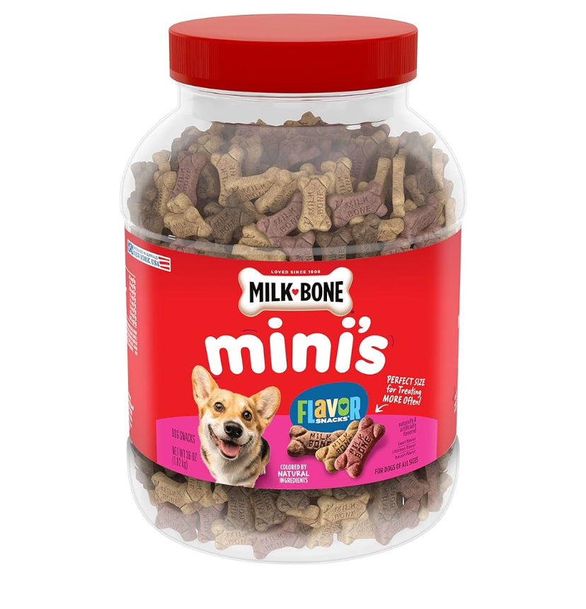 Milk-Bone Flavor Snacks Mini Dog Biscuits, Flavored Crunchy Dog Treats, 36 Ounce Container