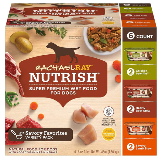 Rachael Ray Nutrish Natural Premium Wet Dog Food, Savory Favorites Variety Pack, 8 Ounce Tub