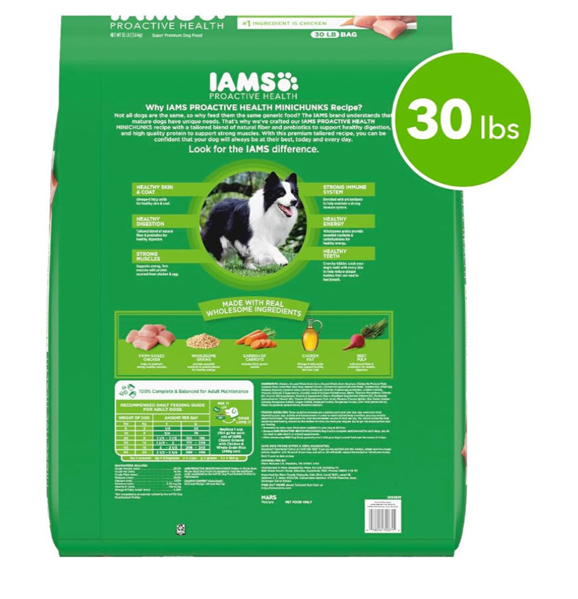 IAMS Proactive Health Minichunks Adult Dry Dog Food with Real Chicken, 30 lb. Bag