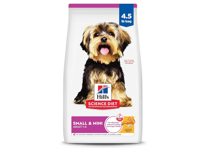 Hill's Science Diet Small & Mini, Adult 1-6, Small & Mini Breeds Premium Nutrition, Dry Dog Food, Chicken & Brown Rice, 4.5 lb Bag