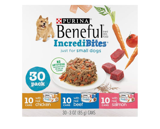 Purina Beneful Small Breed Wet Dog Food Variety Pack, IncrediBites With Real Beef, Chicken and Salmon