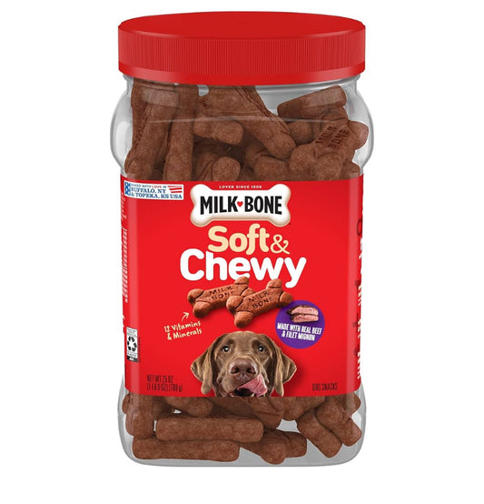 Milk-Bone Soft & Chewy Dog Treats, Beef & Filet Mignon Recipe With Chuck Roast, 25 Ounce Container