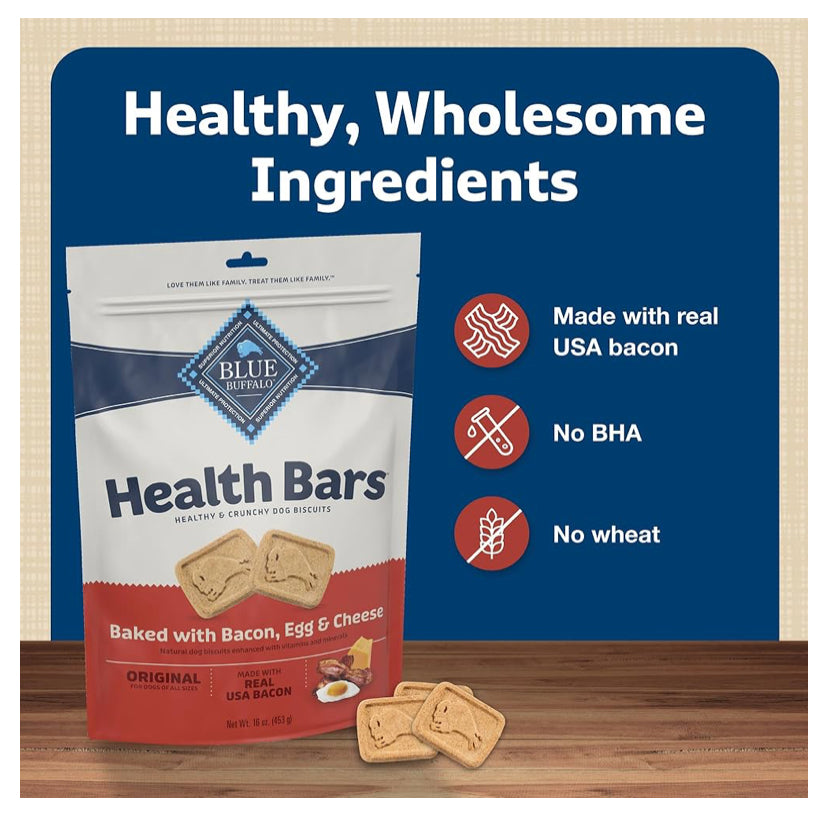 Blue Buffalo Health Bars Crunchy Dog Biscuits, Oven-Baked With Natural Ingredients, Bacon, Egg & Cheese , 16-oz. Bag