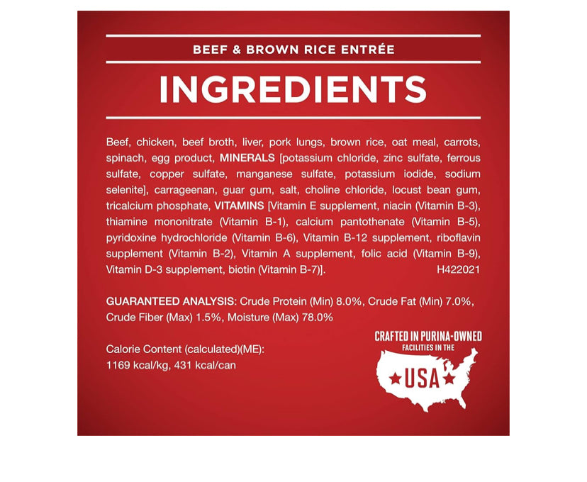 Purina ONE Classic Ground Chicken and Brown Rice, and Beef and Brown Rice Entrees Wet Dog Food Variety Pack - (Pack of 6) 13 oz. Cans