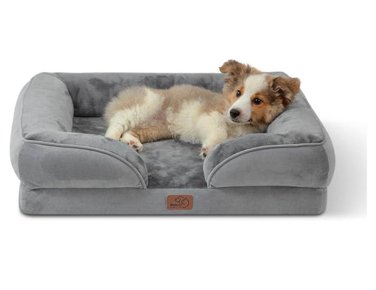 Bedsure Orthopedic Dog Bed for Medium Dogs - Waterproof Dog Sofa Beds Medium, Supportive Foam Pet Couch Bed with Removable Washable Cover, Waterproof Lining and Nonskid Bottom, Grey, 28"x23"x6.5"