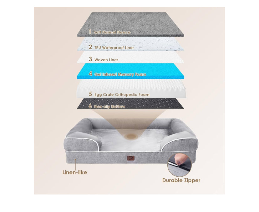 Our orthopedic dog sofa is designed to give your pet unparalleled support for a deep, dreamy sleep. High-density egg-crate foam helps distribute weight evenly and provides the perfect amount of pressure relief and joint support.
Enhanc